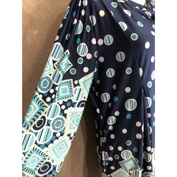 R & B Collection 1X Plus Dress 3/4 Sleeve Multicolor Blue With Pockets #390 - Picture 3 of 6